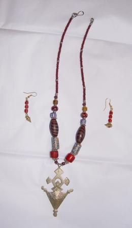 Necklace & earring set:  Beautiful hammered brass, stones, amber.  $55 set